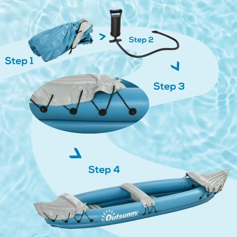 Inflatable Kayak 2 Person Tandem Fishing Kayak Set with 2 Aluminum Paddles Pump Repair Kit Foldable Portable Lightweight 400 lbs