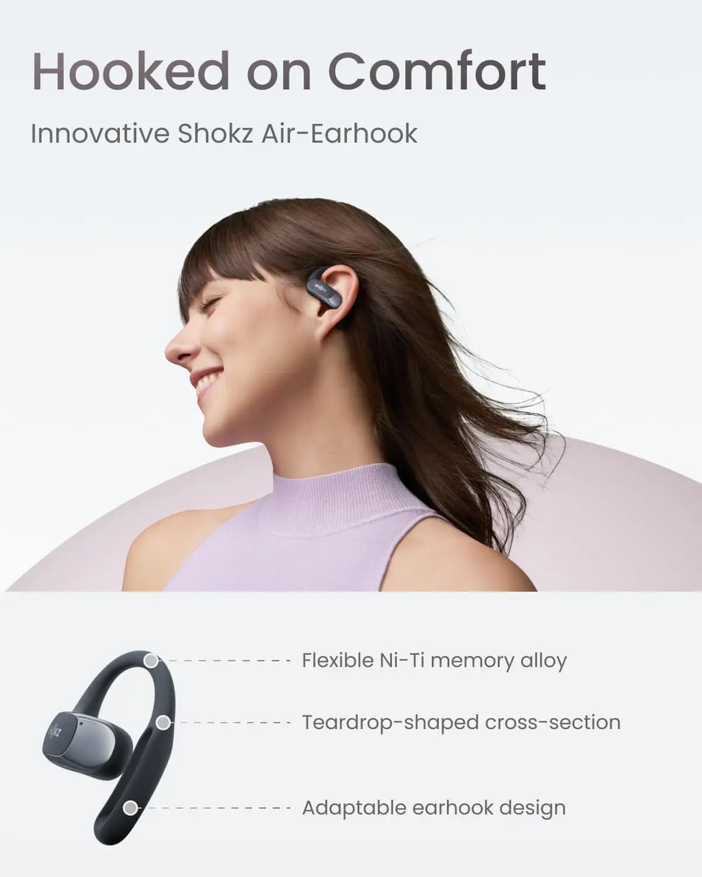Open-Ear Wireless Earbuds, Water-Resistant with Secure Earhooks for Daily Use in Black