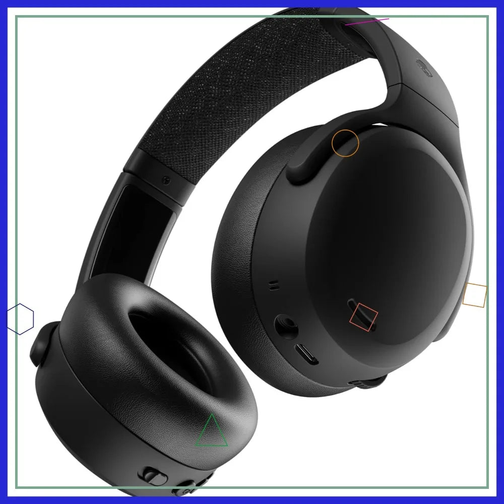 Wireless Over-Ear Headphones with ANC, Multi-Sensory Bass, 60H Battery for iPhone Android - True Black