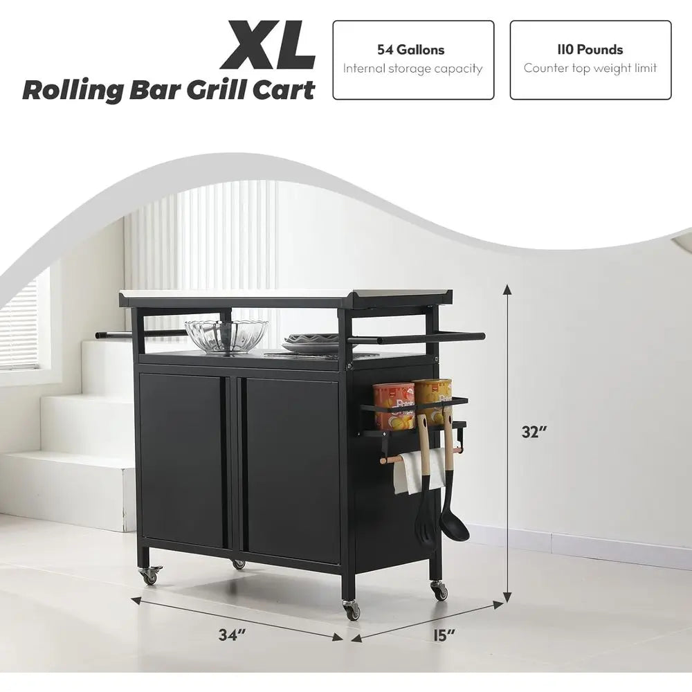 Nexaio XL Rolling Bar Grill Cart Outdoor Patio urniture, Outdoor Grill Table with StainlSteel Top or Kitchen Prep and Outdoor St