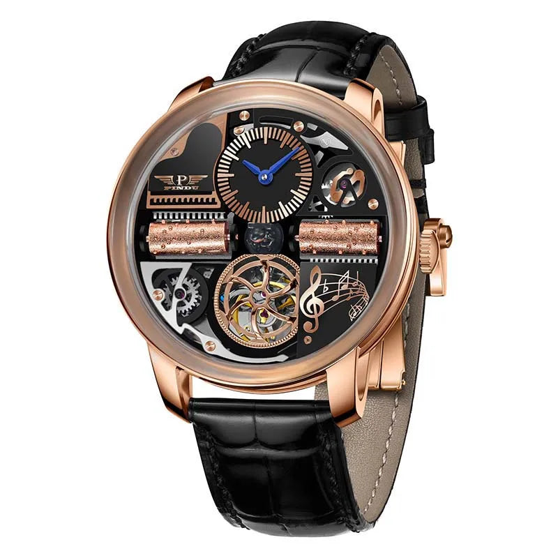 PINDU Design NEW The Godfather Machinery Watch Men Stainless Steel Sapphire Glass Top Luxury Automatic Wristwatches Waterproof