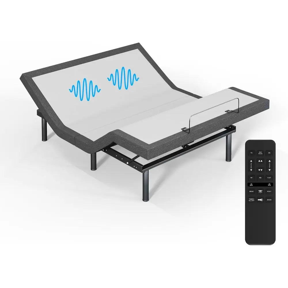 Wireless Remote Adjustable Bed with Zero Gravity Massage, Foot Incline, Dual USB Ports, and Under-Bed Nightlights - Powder Coate