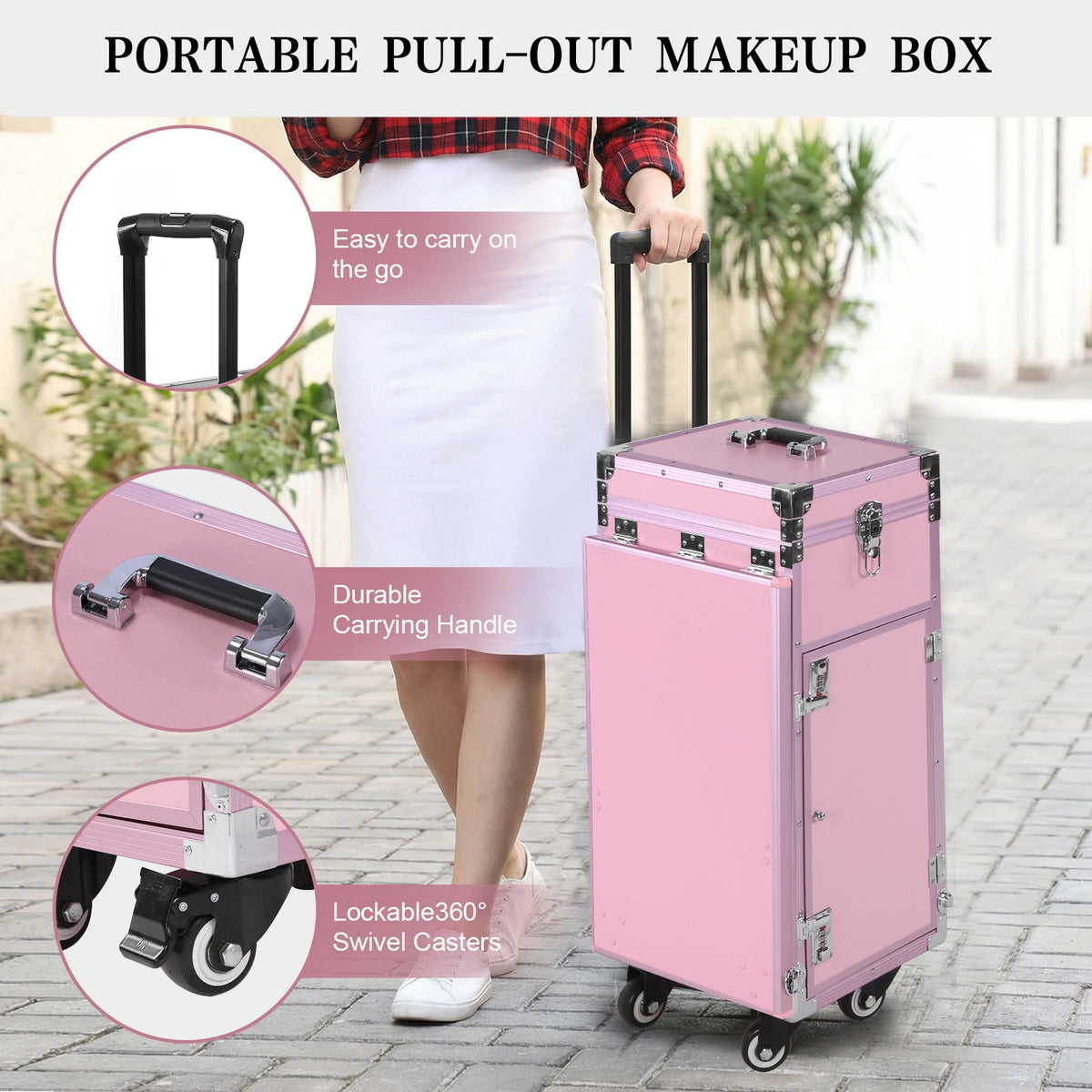 Foldable Rolling Manicure Table with Wheel & Drawers Rolling Nail Technician Workstation Large Capacity for Nails Tech & Salon