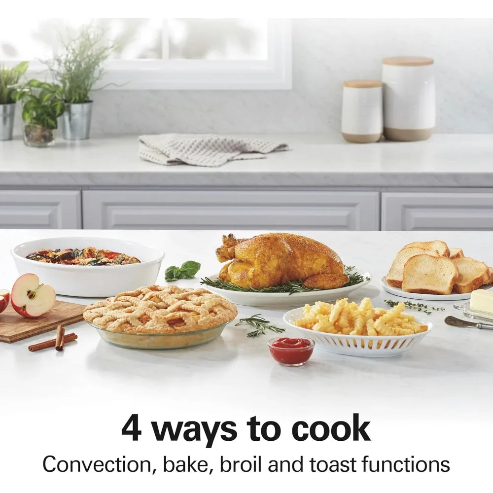 6 Slice Convection Toaster Oven with Roll Top Door Bake Broil Toast Auto Shutoff Silver
