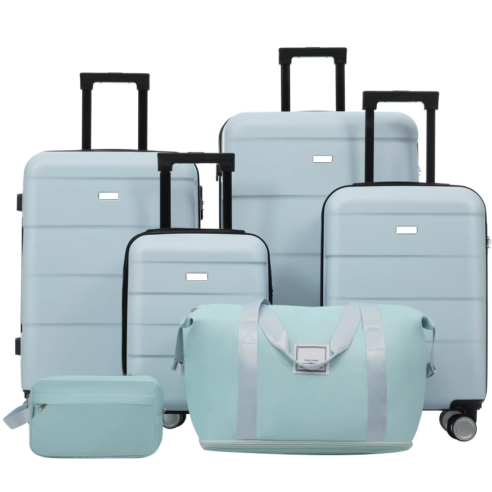 Lightweight 6 in 1 Hardshell Luggage Set 16"+20"+24"+28" with 2 Bags Lock Double Spinner Wheels Travel Carry On
