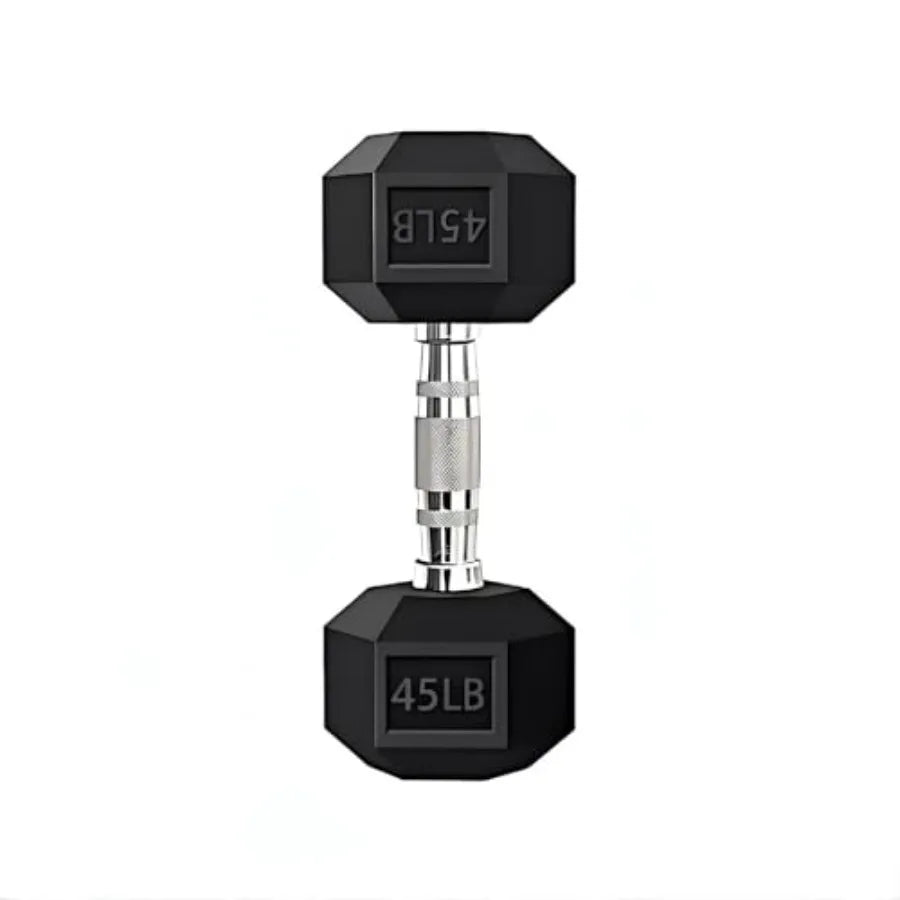 Barbell Coated Super Rubber Hex Dumbbell Weight 5LBS to 50LBS for Home Gym Black Durable and Non-Slip Design