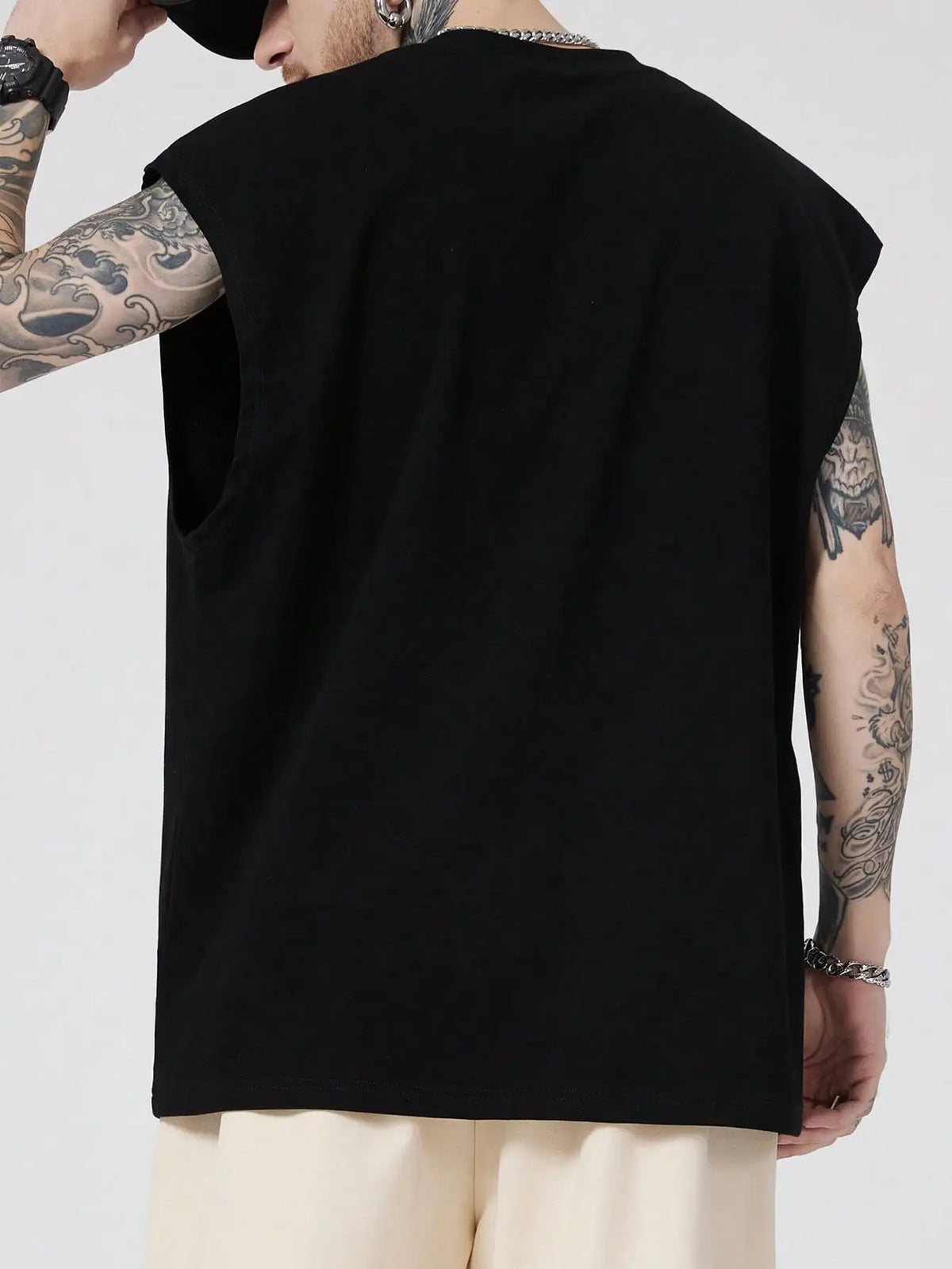 Men's Black Sleeveless Graphic Tank Top with Purple Stuffed Bear Print, Gothic Punk Style