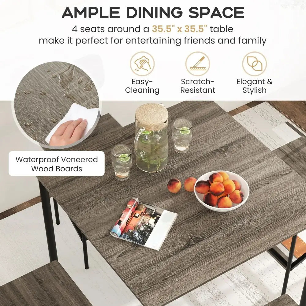 5Piece Dining Table Set W Counter Height Table amp 4 Bar Stools, Modern Kitchen Dining Set W Footrest amp Backrest, SpaceSaving