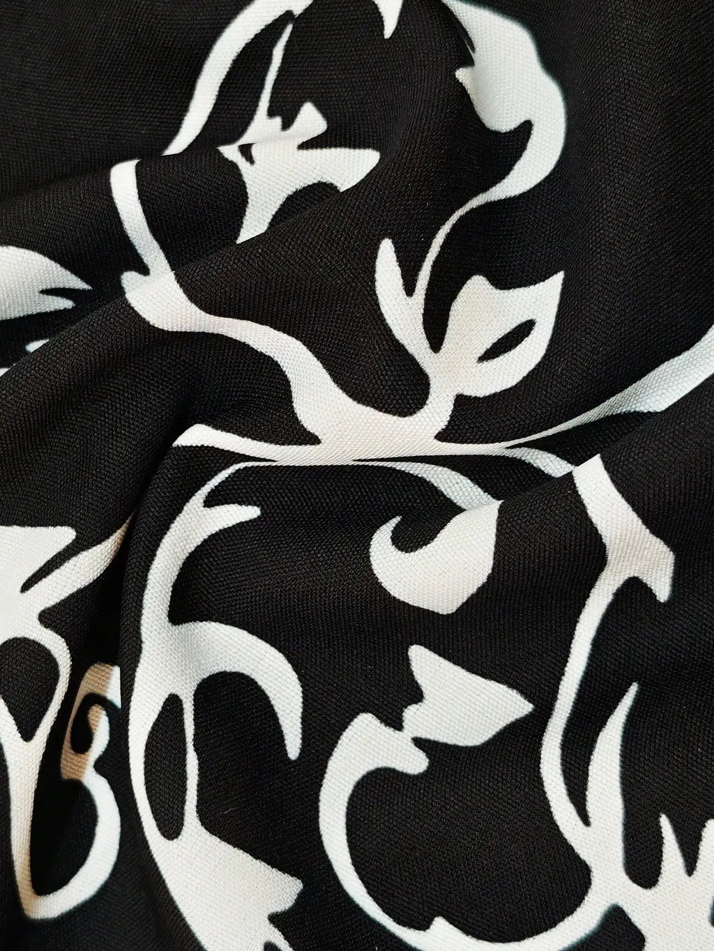 Men's Black Long Sleeve Western-Style Shirt with White Floral Embroidery