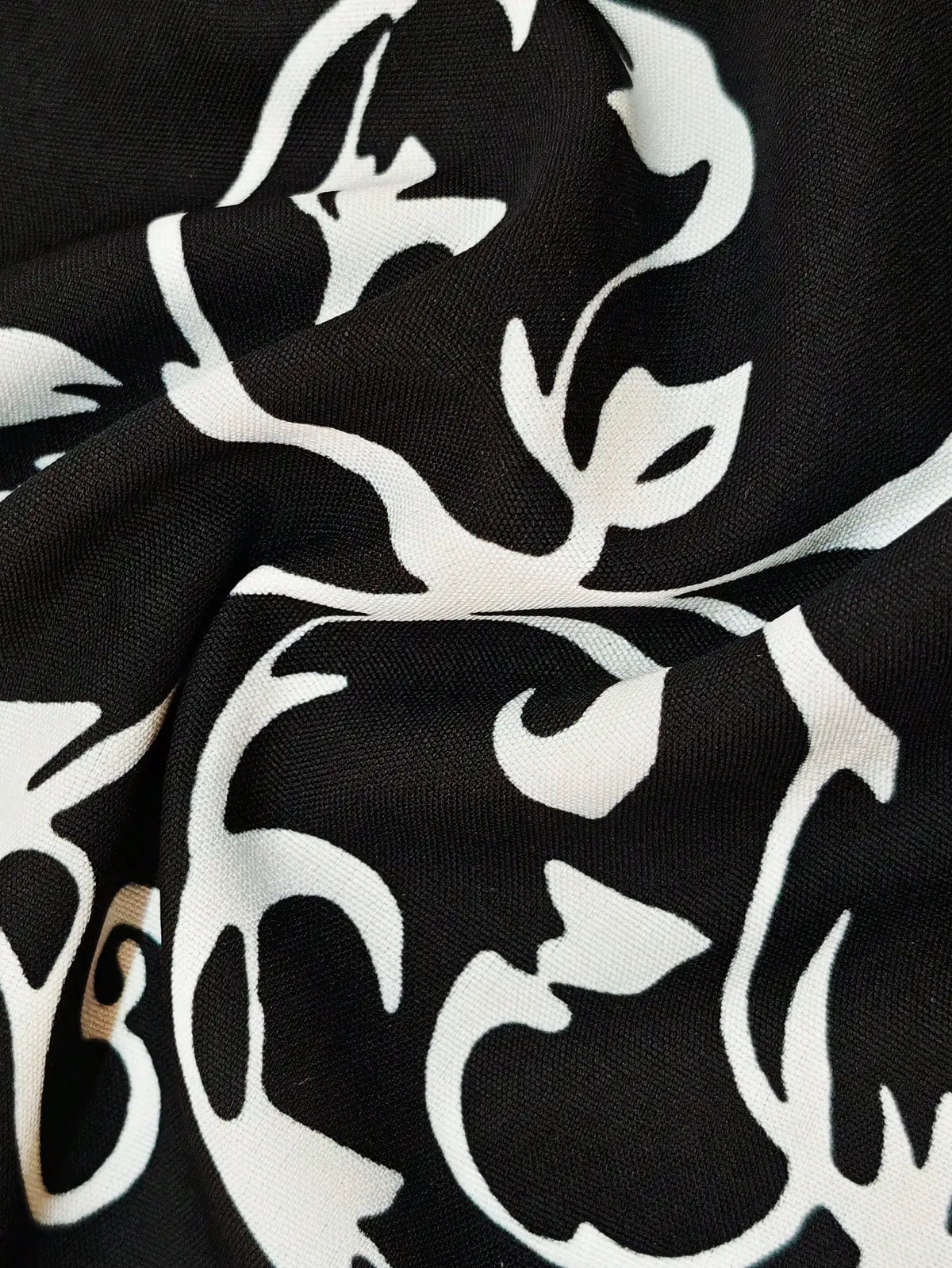 Men's Black Long Sleeve Western-Style Shirt with White Floral Embroidery