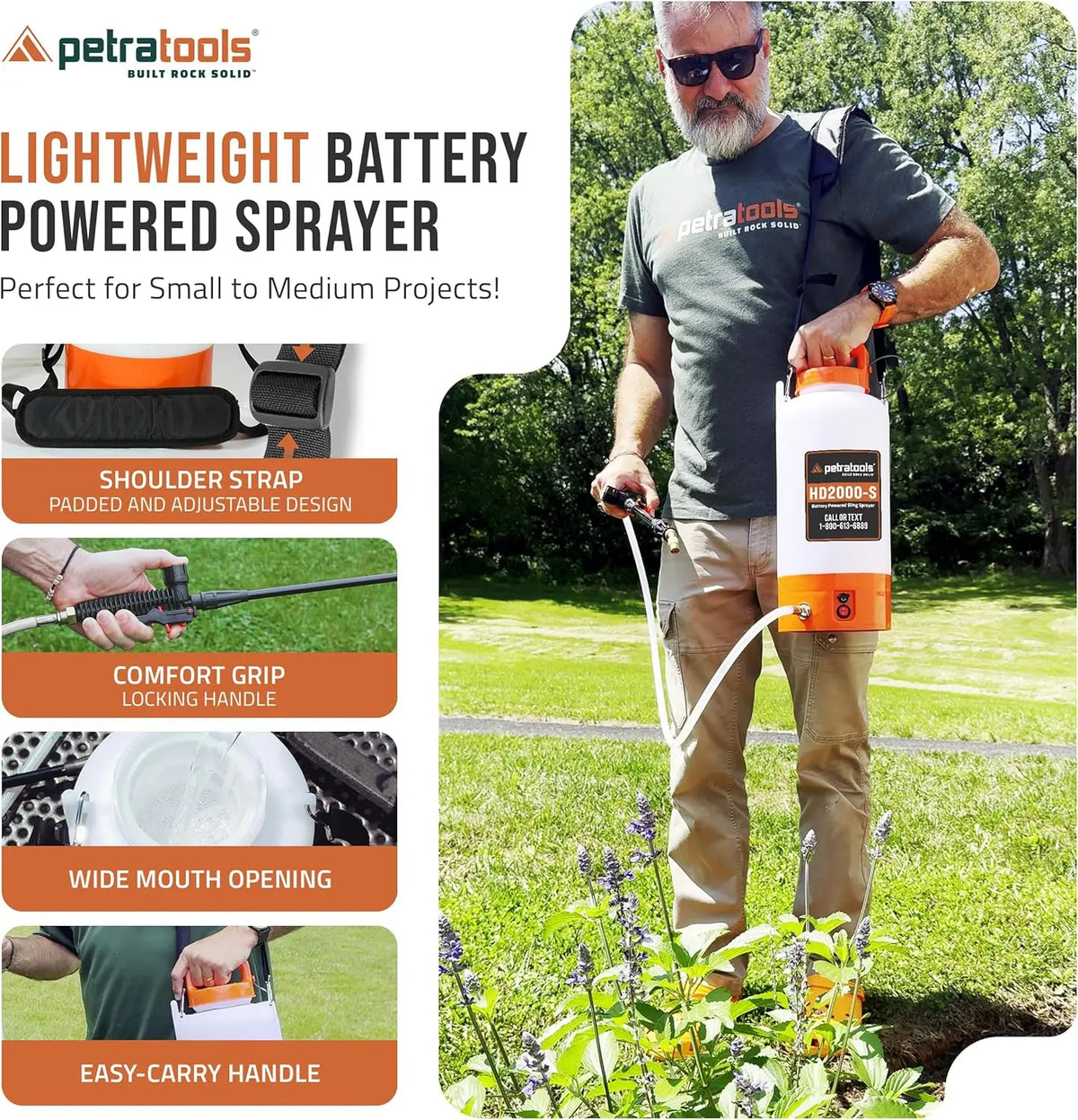 2 Gallon - HD2000-S - Heavy Duty Electric Sprayers in Lawn and Garden for Weed/Pest Control, Watering & More - with 2 Nozzles