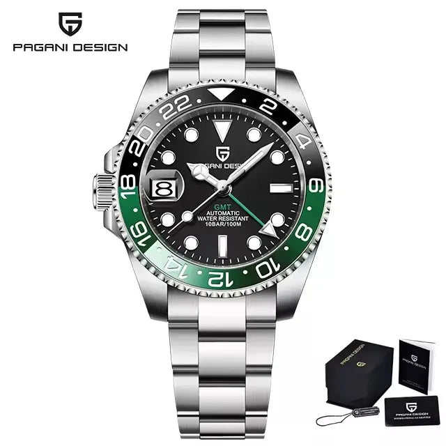 PAGANI DESIGN 40MM Automatic GMT Wristwatch Top Brand Sapphire Glass Stainless Steel Mechanical Sports Watches for Men PD-1662