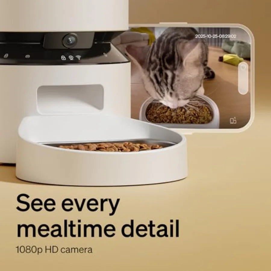 Automatic Cat Feeder with 1080P HD Camera and Night Vision 5G WiFi Pet Feeder with 2-Way Audio Low Food Blockage Sensor Motion