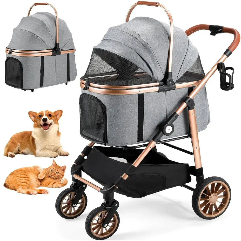 All-Terrain 3-in-1 Pet Stroller for Medium Dogs and Cats up to 55 lbs with Detachable Carrier, Rubber Wheels, Storage Basket, an