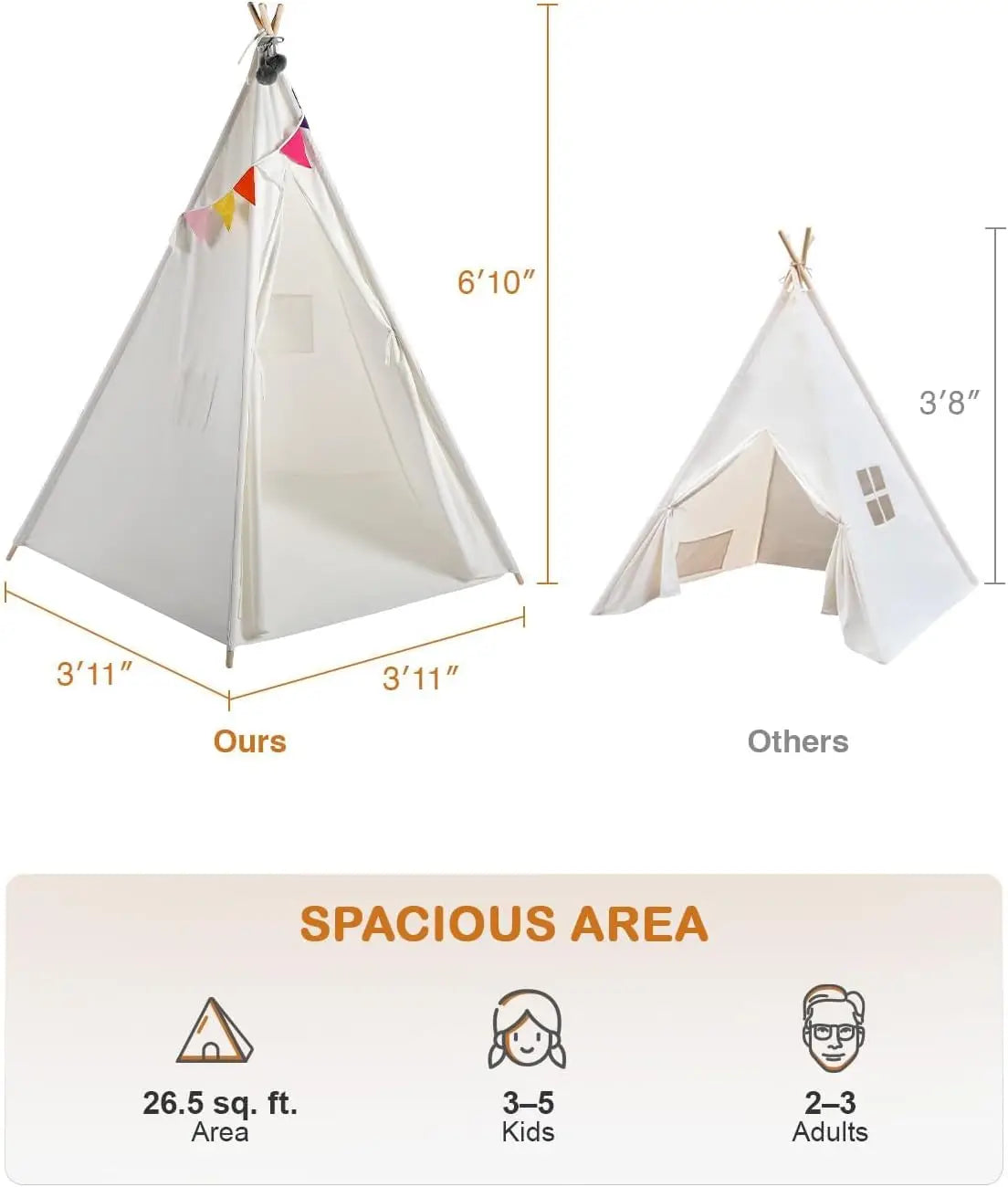 Large 85" Kids Teepee Play Tent, 2.1m Indoor Canvas Tent for Adults, Foldable Outdoor Teepee with Storage Bag