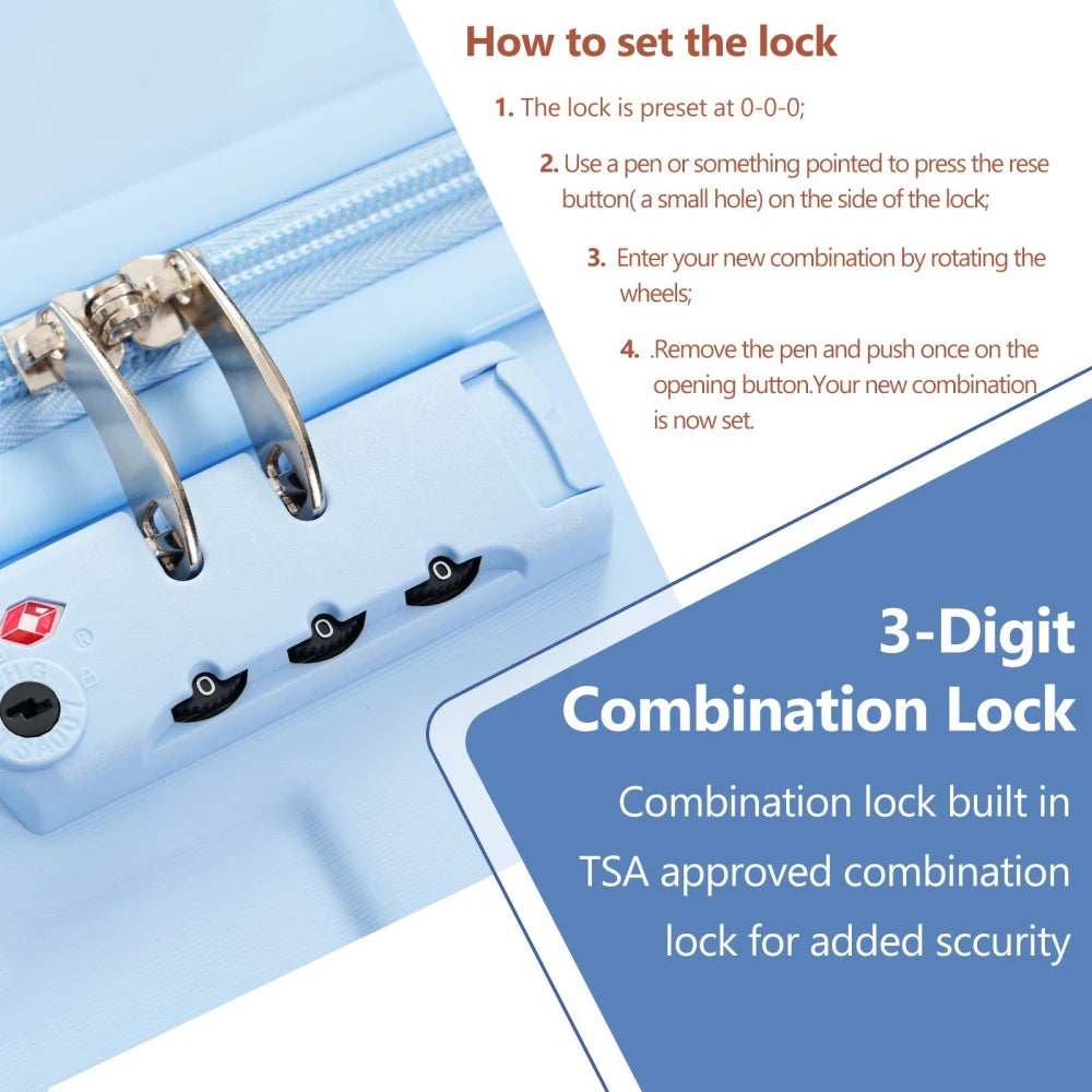 Hardshell Rolling Luggage, Lightweight Durable ABS Suitcase with 360° Spinner Wheel, TSA Lock,  Airline-Approved Travel Carry On