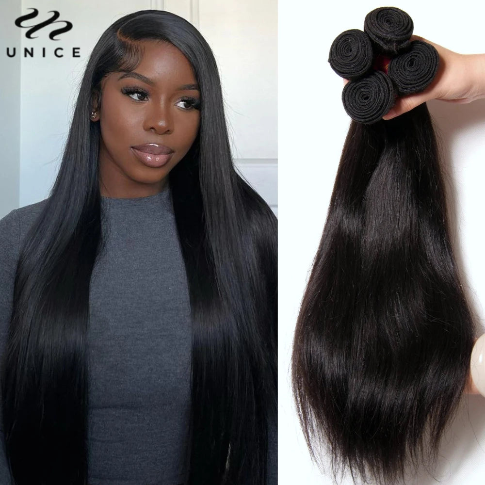 UNICE HAIR 30 Inch Brazilian Bone Straight Hair Bundles 100% Human Hair Weave Bundles Straight Virgin Human Hair 1/3/4 Bundles
