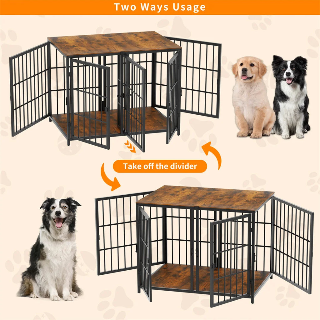 Heavy Duty Wooden Dog Crate Furniture Side Table,Pet Kennel with 4 Doors & Lock Latches for Small/Medium Dogs