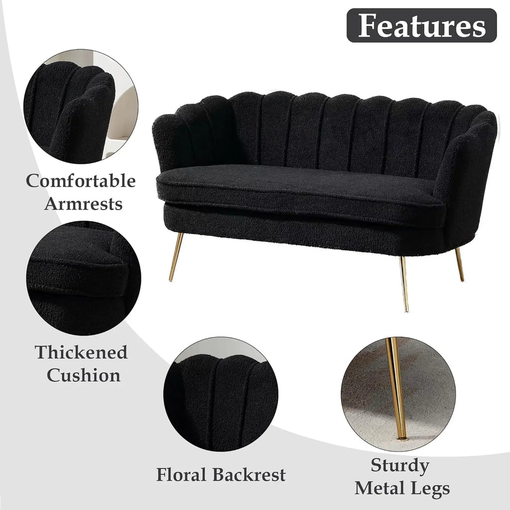 59" Modern Boucle Loveseat 2-Seater Sofa Gold Metal Legs Small Space Office Studio Apartment Black, Customized