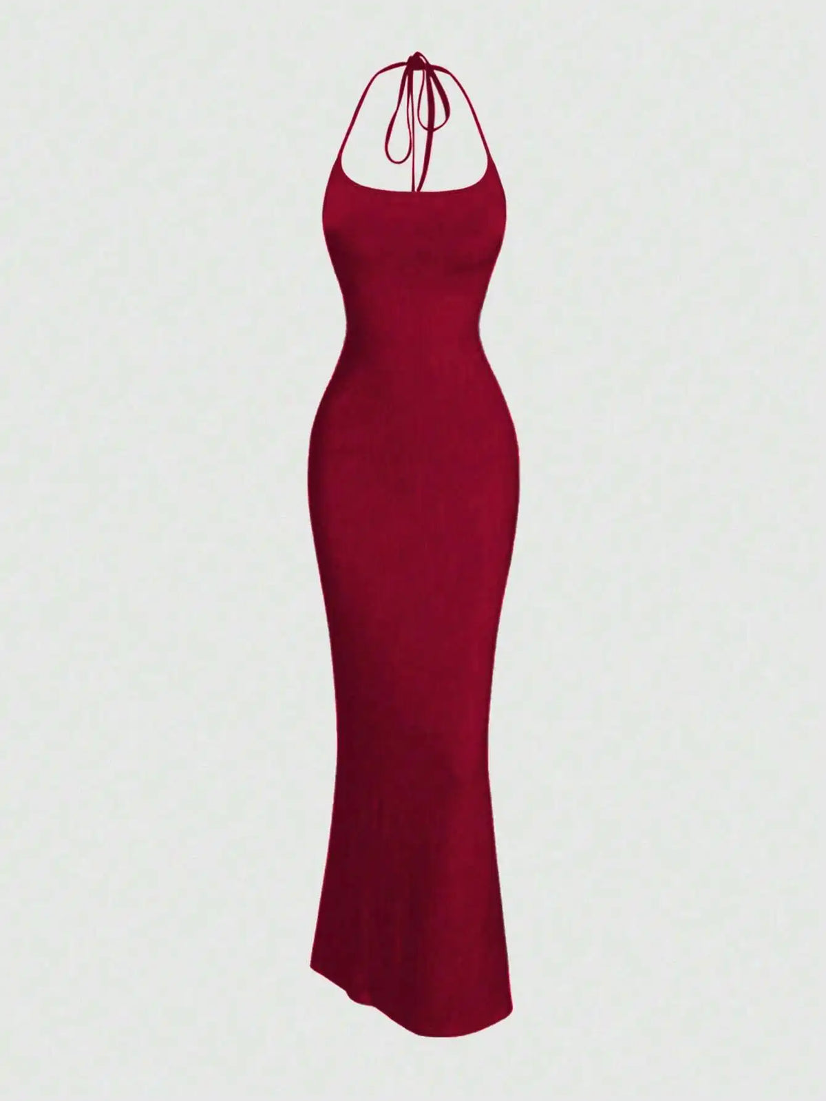 Black Fitted Halter Mermaid Maxi Dress for Women