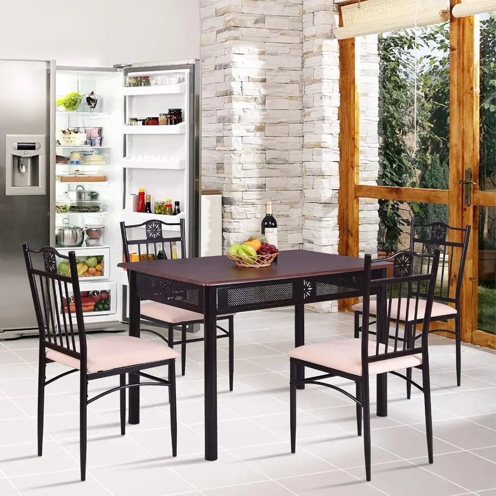 5-Piece Dining Set, Elegant Kitchen Table with 42 Round Table and 4 Upholstered Chairs, Suitable for Home, Coffee Shop, and Rest