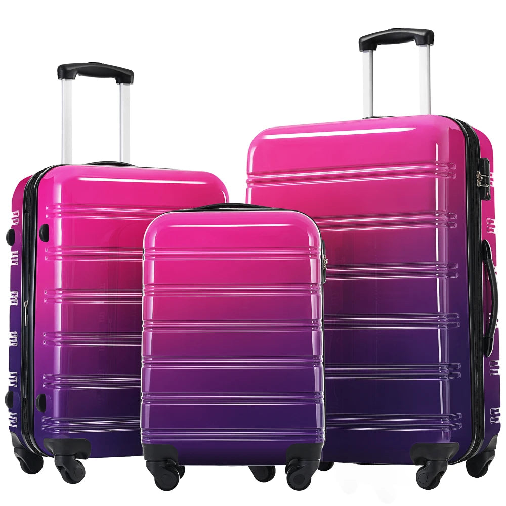 3 Piece Gradient Color Hardshell Luggage Set Expandable with Spinner Wheels TSA Lock Lightweight 20/24/28 Inch