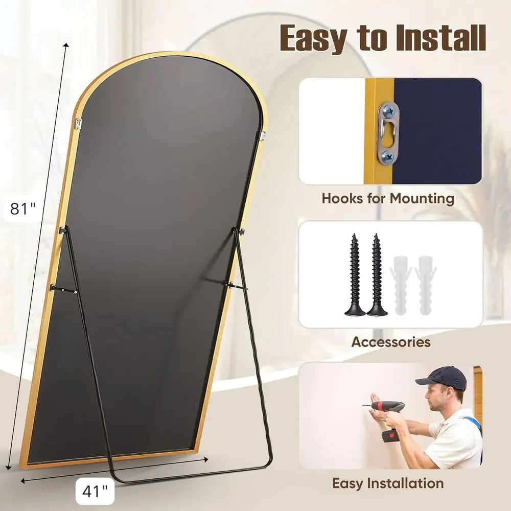 81x41 Inch Arched Full-Body Mirror, Oversized Floor Standing Mirror for Bedroom, Dressing Room, Gold Finish