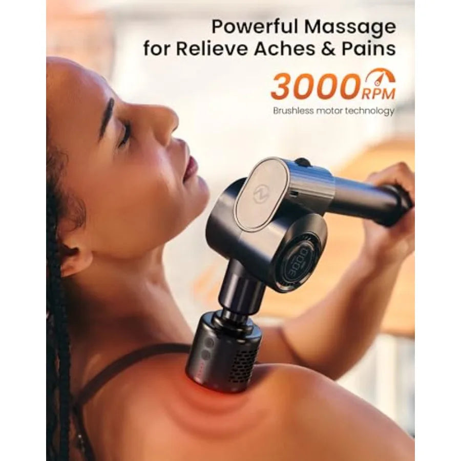 Massage Gun with Heat and Cold HeadDeep Tissue Percussion Back Massager for Muscle/Neck/Body Pain Relief with Long Extension Re