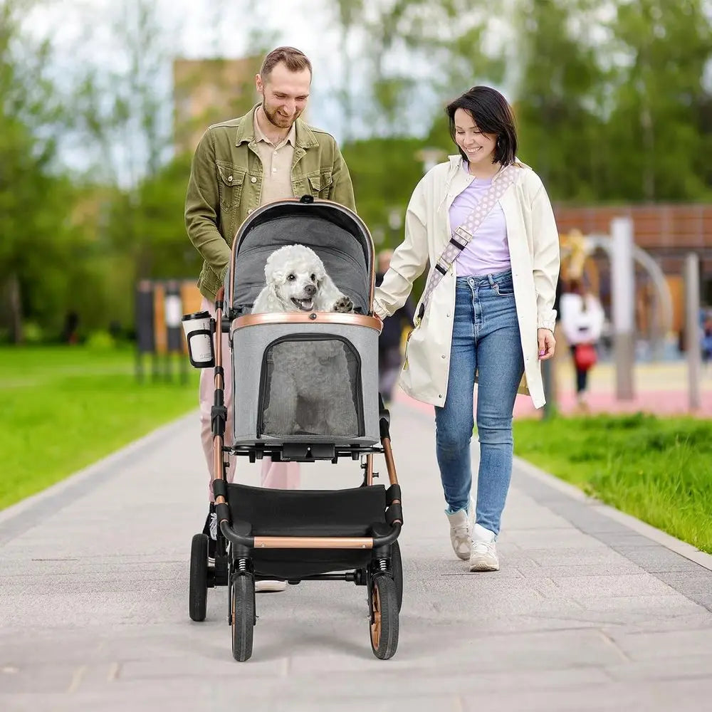 All-Terrain 3-in-1 Pet Stroller for Medium Dogs and Cats up to 55 lbs with Detachable Carrier, Rubber Wheels, Storage Basket, an