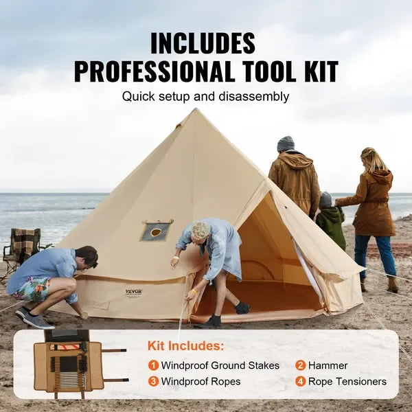 4 Season Canvas Yurt Tent 3m/9.8ft Outdoor Glamping Camping Shelter with Stove Jack Breathable Large Space