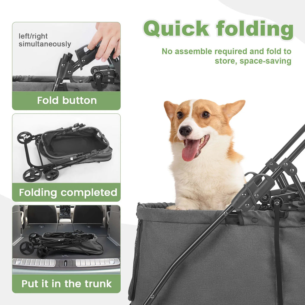 Wedyvko Luxury 80 lbs  Pet Stroller 4 Wheels Dark Grey Dog Puppy Stroller Rotate with Brakes for Small Medium Dog