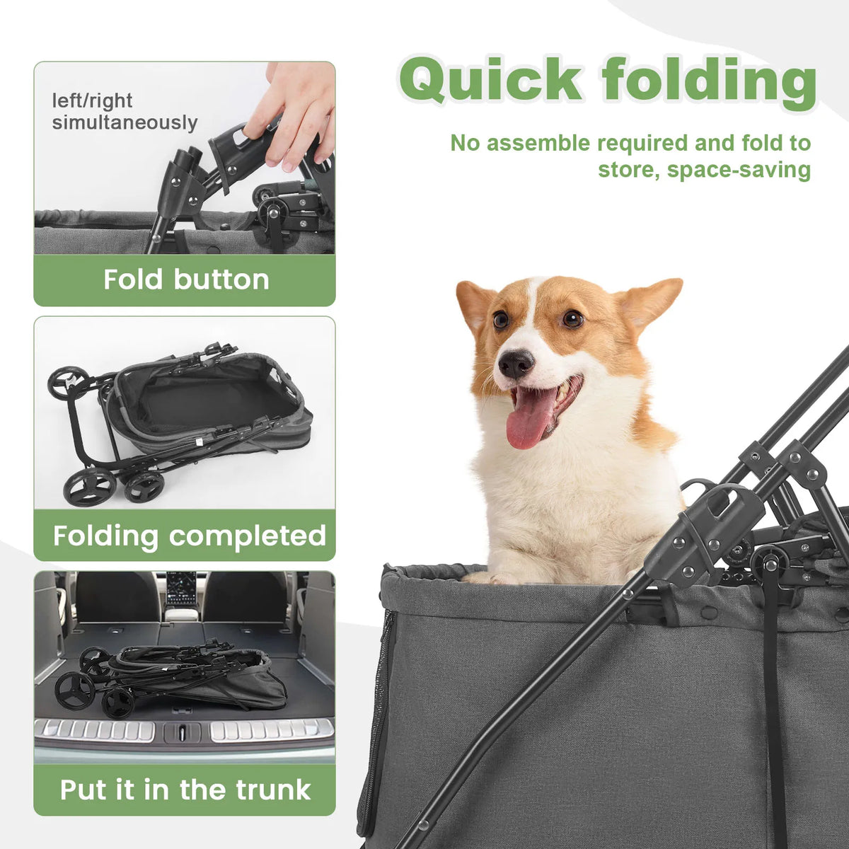 Wedyvko Luxury 80 lbs  Pet Stroller 4 Wheels Dark Grey Dog Puppy Stroller Rotate with Brakes for Small Medium Dog