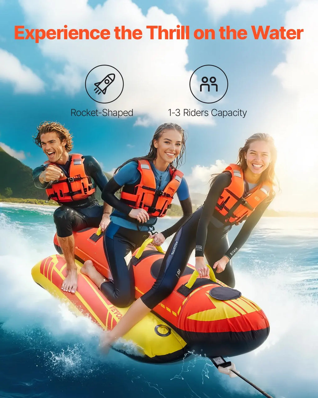 Towable Tubes For Boating, 1-3 Riders Inflatable Boat Tubes And Towables, 510lbs Capacity Hot Dog Water Sport Tube For Boat To