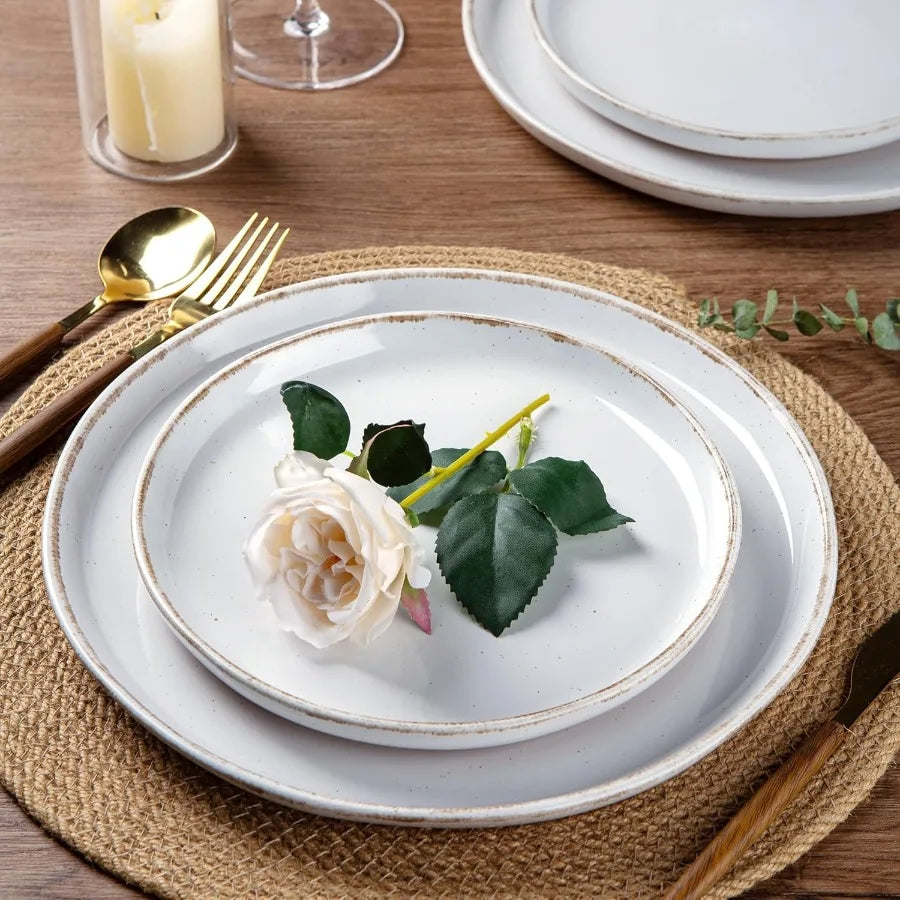 24 Pieces Ceramic Dinnerware Sets for 8 Handpainted Stoneware Plates and Bowls Set with Rustic Terracotta Underside Scratch Res