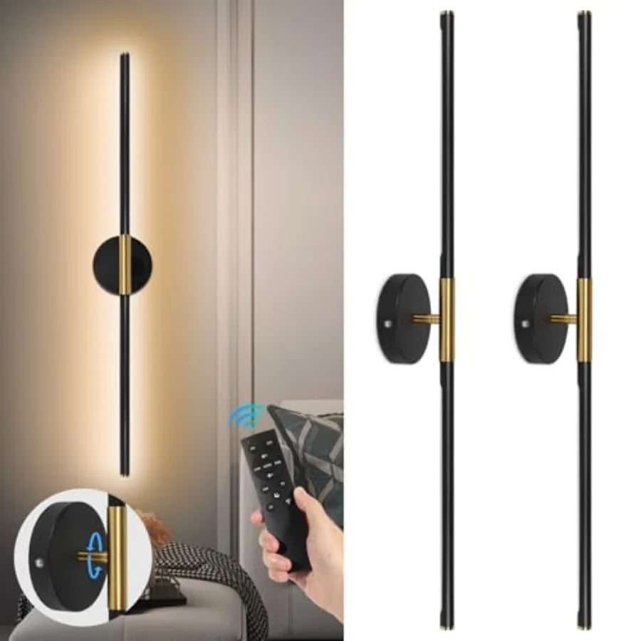 Battery Operated Wall Sconces Set of Two 360°Rotate Wireless Rechargeable Wall Sconces with Remote Control Dimmable Timing Deco