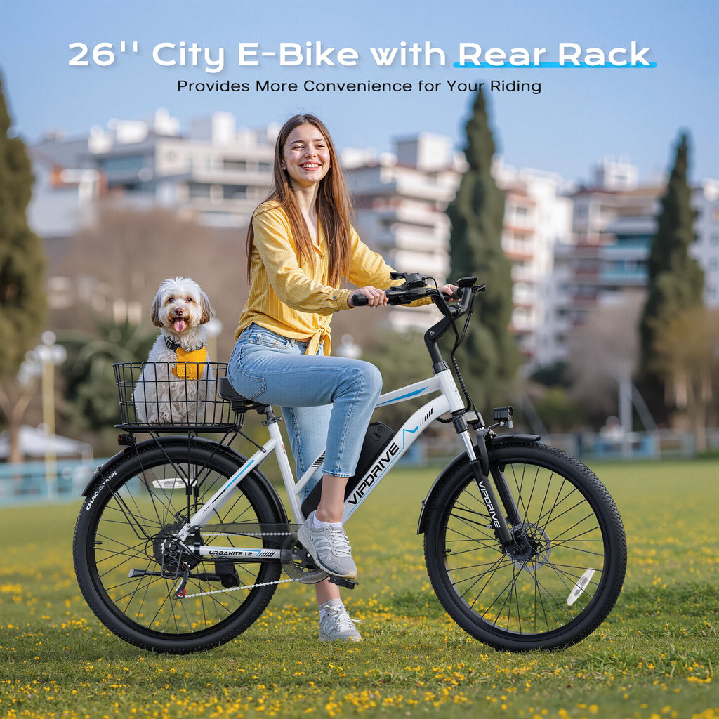 VIPDRIVE Urbanite 1.2 Adult Electric Bike, 750W Peak Power, 48V 7.8Ah Battery, 26-inch Tire, UL 2849 Certified, 1 Year Warranty