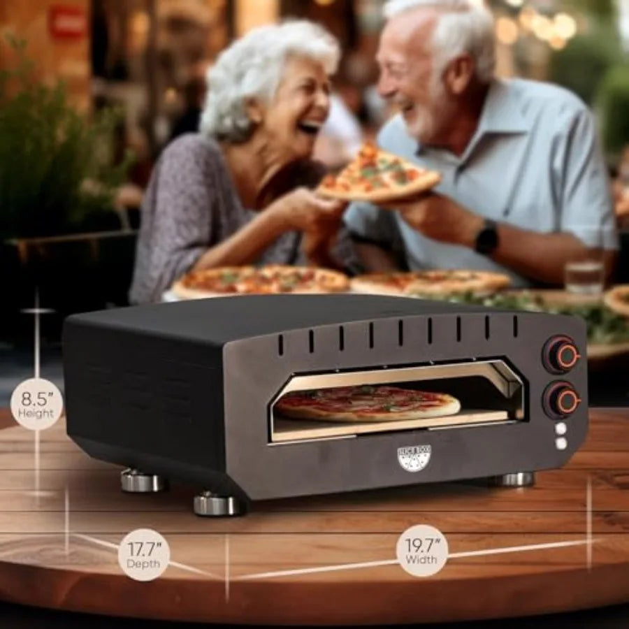 67970 Slice Box Outdoor Electric Pizza Oven for Outdoor Cooking Stainless Steel Construction Black Finish Rapid Heating and Eve