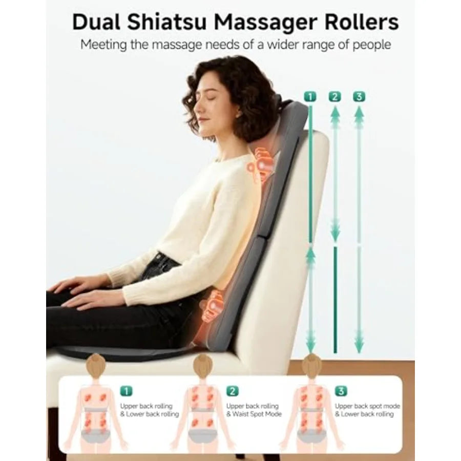 Back Massager for Full Back Pain Relief Deep Tissue Long Track Dual 3D Shiatsu Rollers 3 Height Settings Foldable Massage Chair