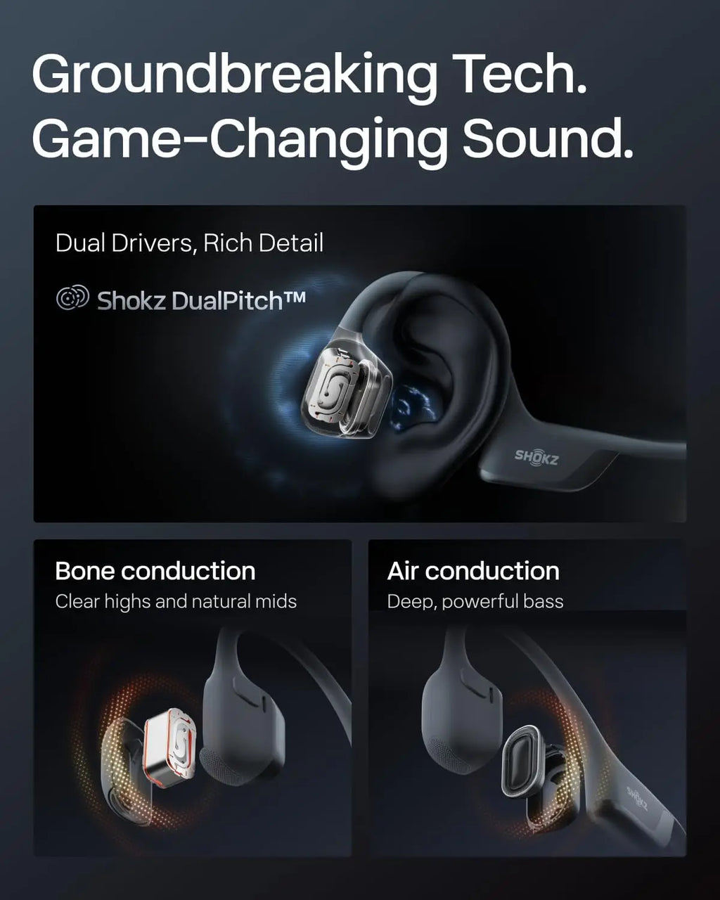Open-Ear Bone Conduction Headphones: Wireless Sport Earphones for Running, Sweat-Resistant with Deep Bass and Reflective Strip