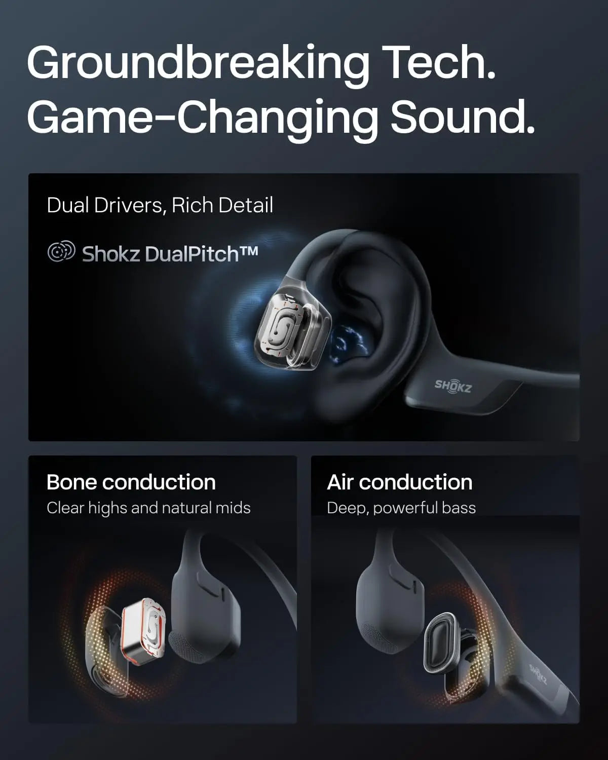 Open-Ear Bone Conduction Headphones: Wireless Sport Earphones for Running, Sweat-Resistant with Deep Bass and Reflective Strip