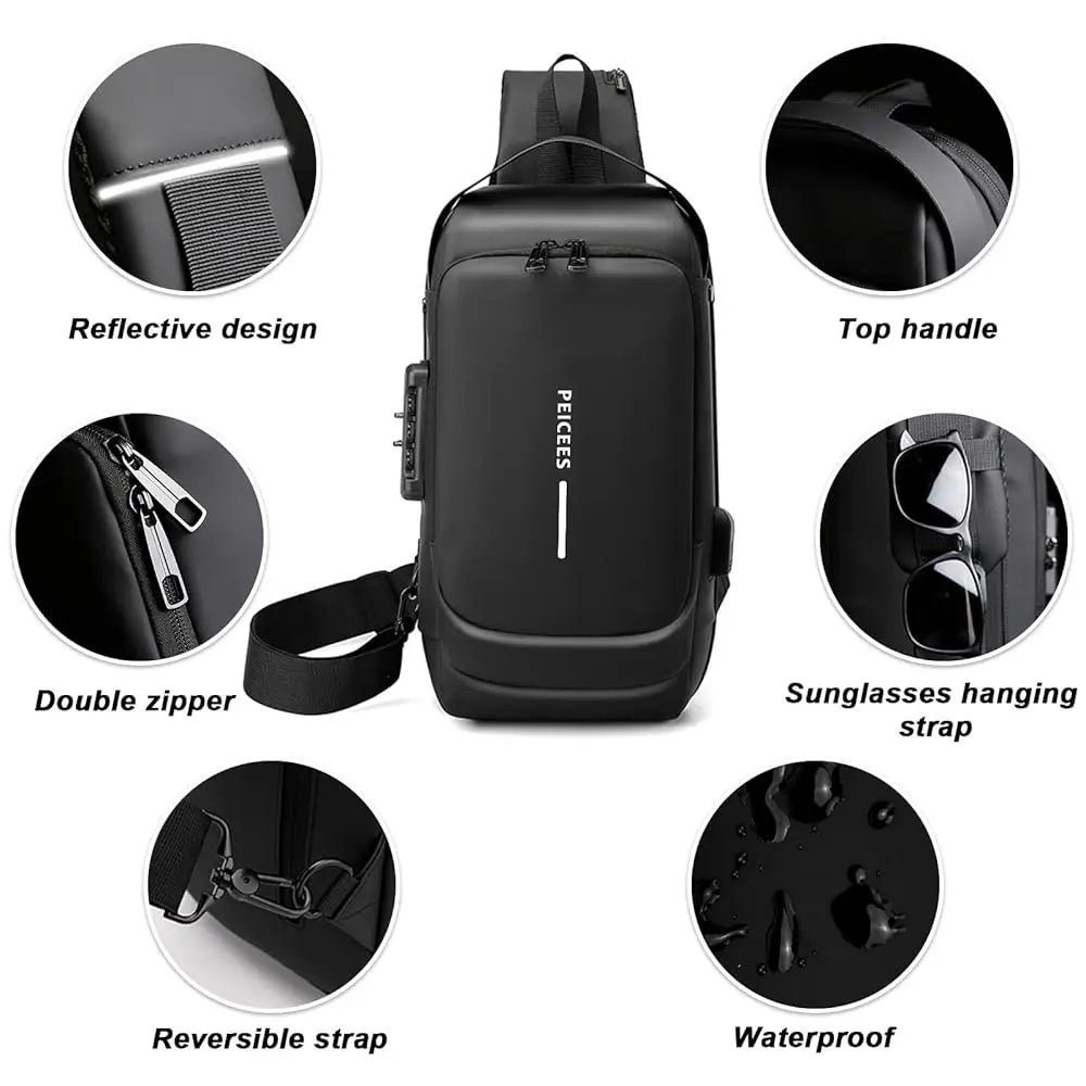 Mens Crossbody Bag Man Bags Mens Purse Anti-theft Leather Sling Bag Shoulder Bag Chest Bag for Daily Use, Black Black