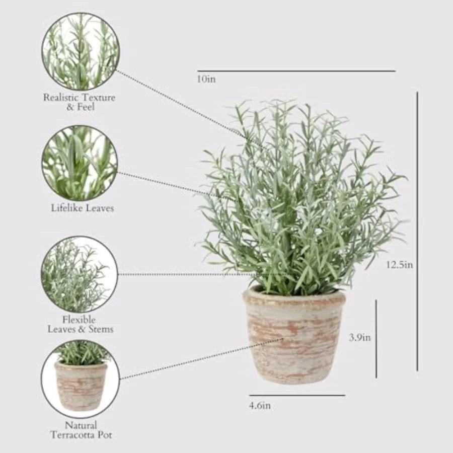 Faux Rosemary Plant Olive Topiary Set-of-2 Premium Artificial Indoor Plants in Grey with Lifelike Leaves for Realistic Natural