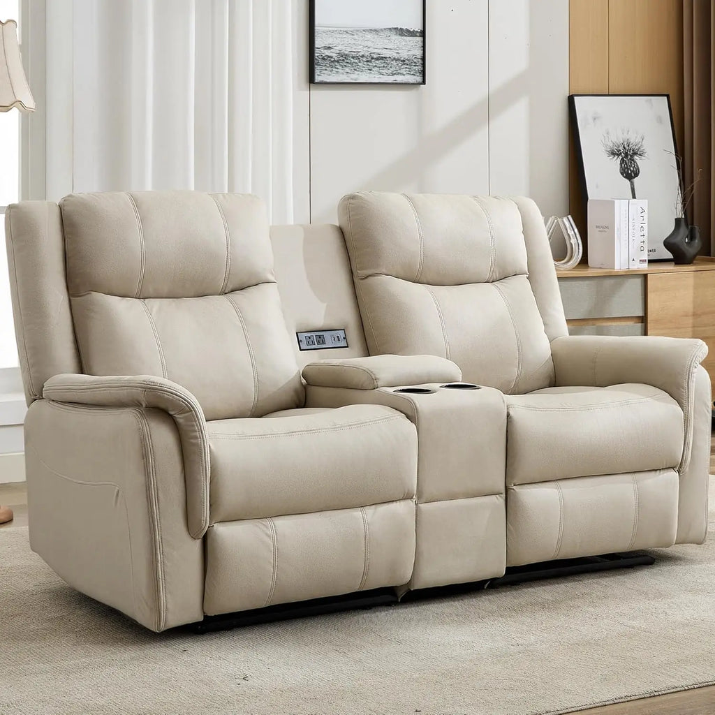 Reclining Loveseat With Console USB Port Outlets Cup Holders 2-Seater Living Room, Customized