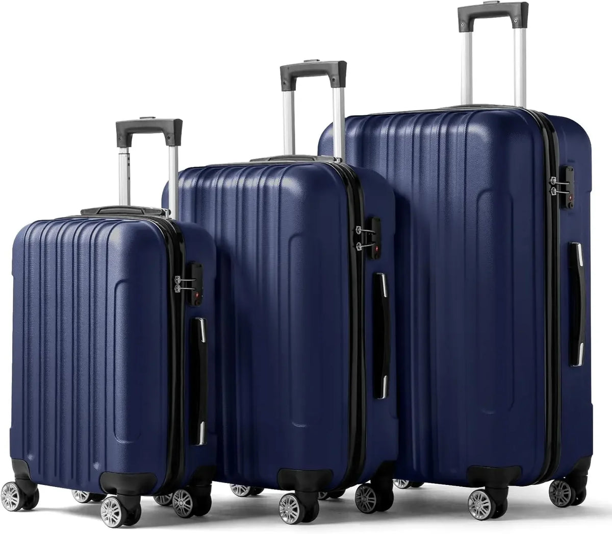 Set of 3 Hardside Carry on Suitcase Sets with Spinner Wheels & TSA lock, Portable Lightweight ABS Luggages for Travel, Business