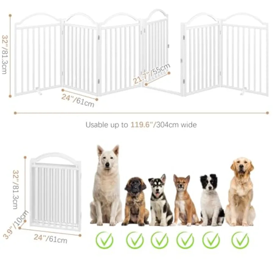 Freestanding Dog Gate with Door Walk Through 144 Extra Wide 32 Extra Tall Metal Pet Gate Accordion Puppy Folding Playpen Indoor