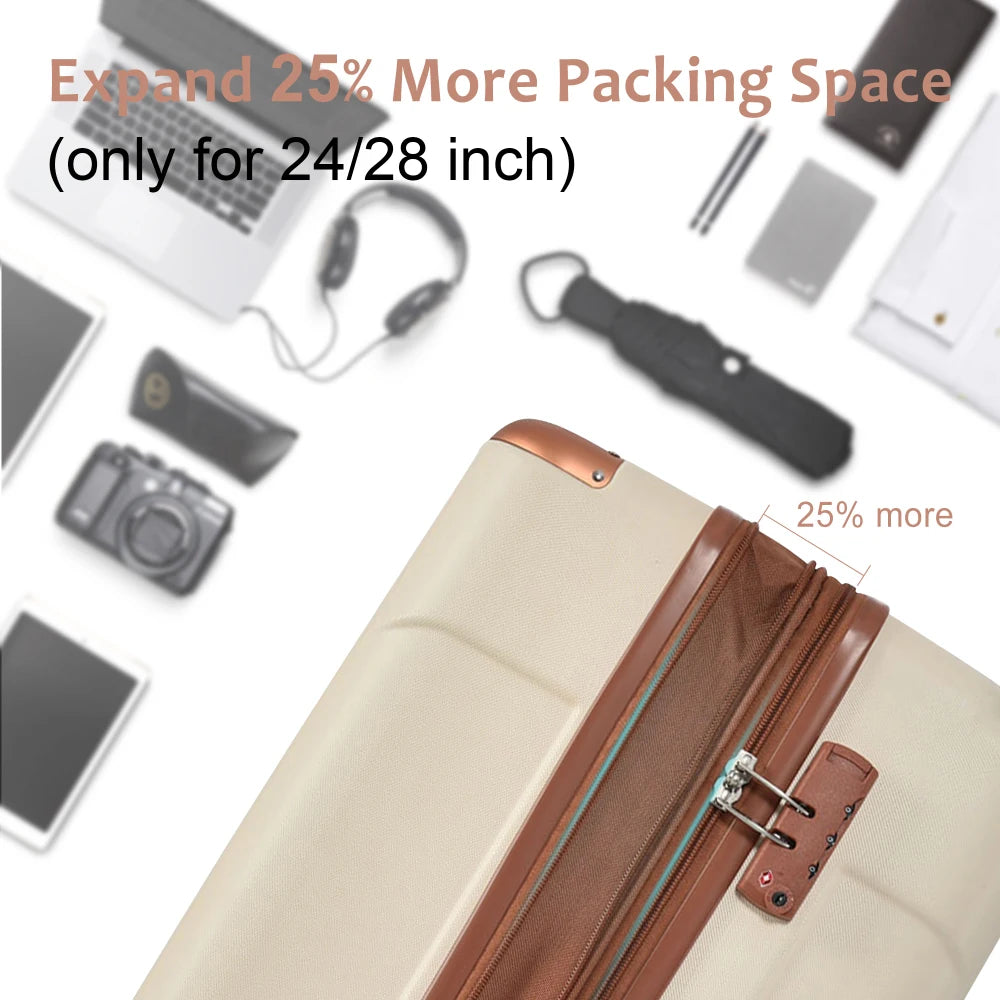 20/24/28" ABS Expandable Hardshell Luggage Set 3PCS Double Spinner Wheels TSA Lock for Travel Women Men