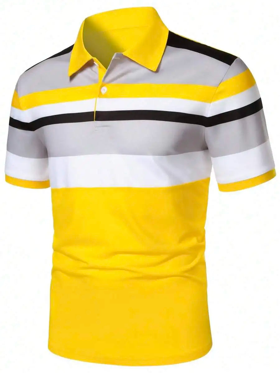 Men's Short Sleeve Striped Polo Shirt in Navy, Red, White & Gray