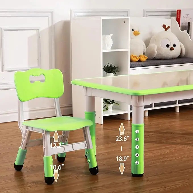 Kids Table and Chairs Set, Height Adjustable Desk with 6 Seats for Ages 2-10,Graffiti Desktop for Classrooms,Daycares,Home
