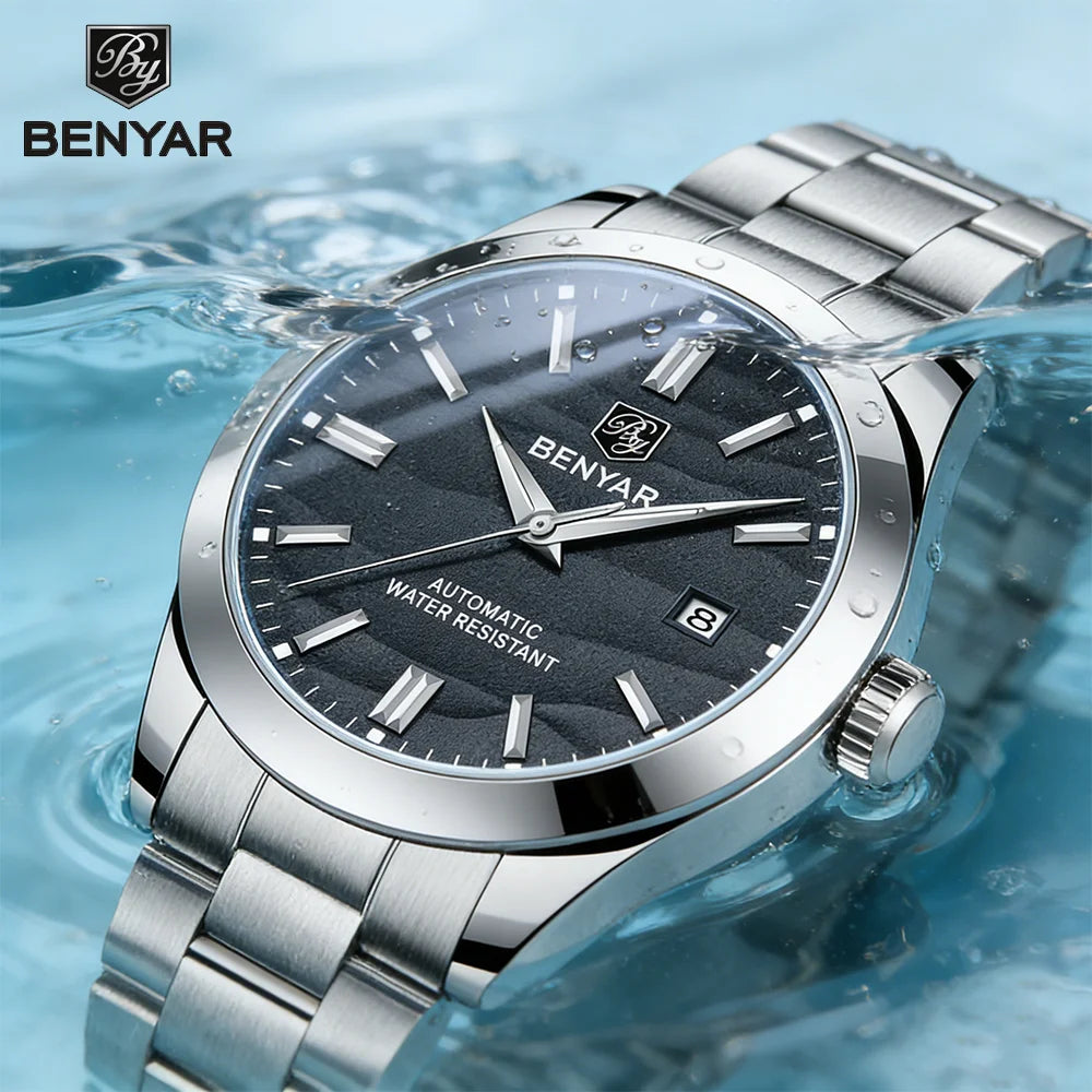 Benyar luxury brand sand particle size 40mm men's watch 316L stainless steel 5Bar waterproof men's automatic mechanical watch
