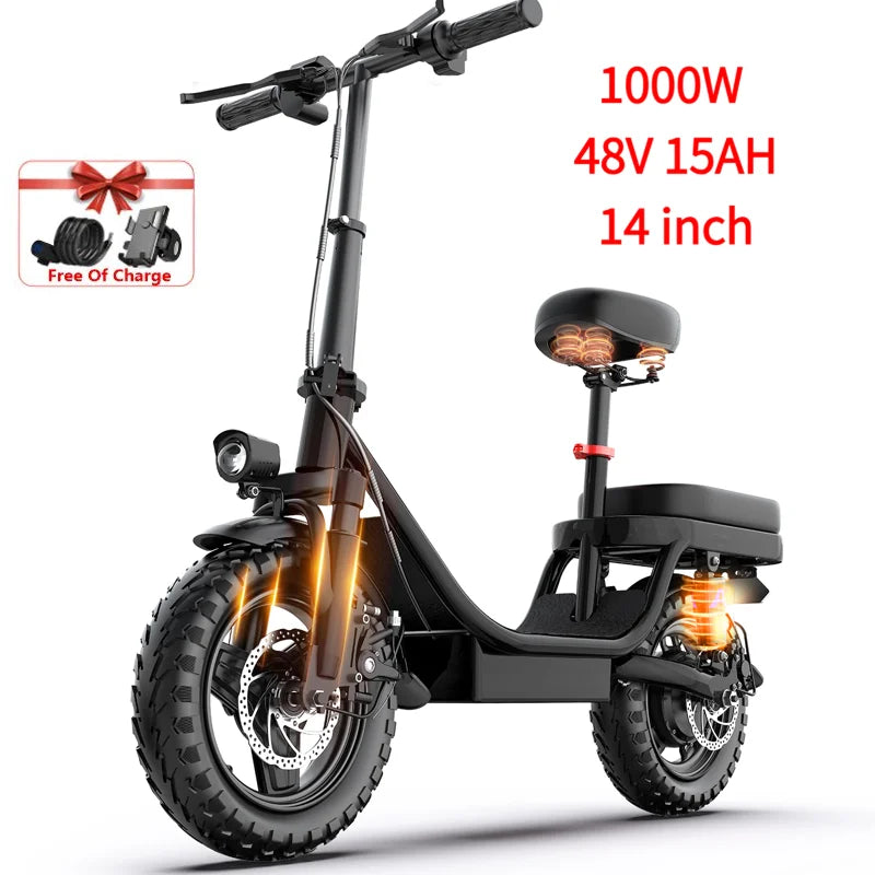 Electric Scooter Adult 1000w 14 26 Inch 30-50mph 30-60miles 48v 10ah 15ah 17.5a Removable Battery,factory Original Electric Bike